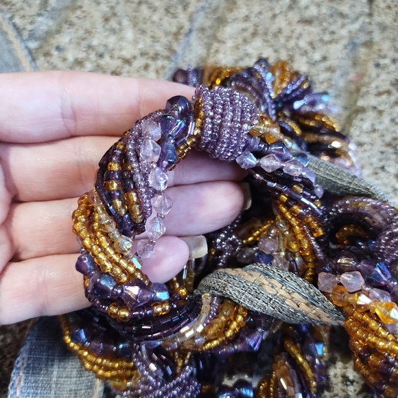 Napkin Ring Holders Beaded Purple Gold Boho Elegant - Picture 7 of 9